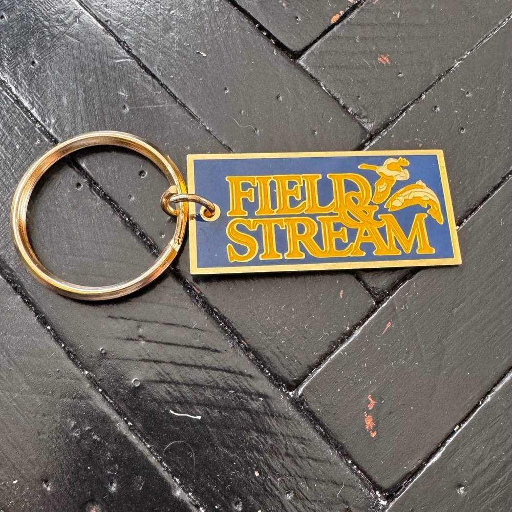 Vintage Field & Stream Gold and Blue enamel Keychain